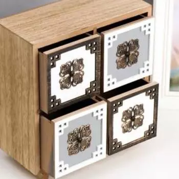 Шкатулка дерево комод 4 ящика "Узор и уголки" 24,5х22,3х10 см