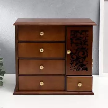 Шкатулка дерево "Комод 5 ящиков с резной дверцей" корица 25х26,3х27,7 см