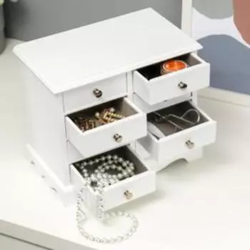 Шкатулка дерево "Комод 8 ящиков" белая 25х15х21,5 см