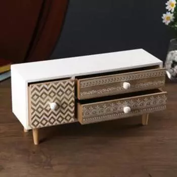 Шкатулка дерево комод ретро 3 ящика "Узоры" белая с рисунком 16х33х11,5 см