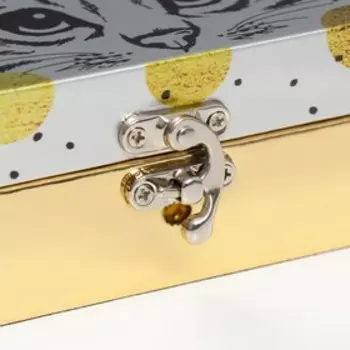 Шкатулка дерево "Кошечка в короне и золотой горох" кожзам глянец 5,5х24х17 см