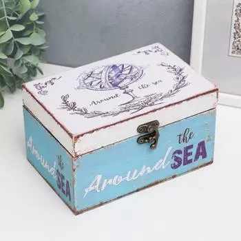 Шкатулка дерево кожзам "Глобус.Вокруг моря" 10х12х18 см