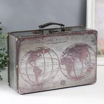 Шкатулка дерево кожзам перламутр чемодан "Глобус в разрезе" 10х20х31 см