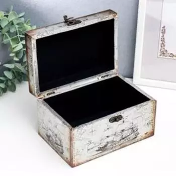 Шкатулка дерево кожзам перламутр "Корабль в Тихом океане" 10х12х18 см