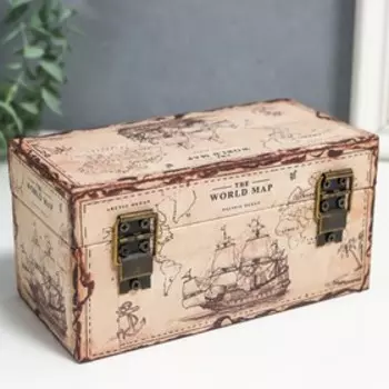 Шкатулка дерево кожзам "Путешествие на корабле" 8х8х16 см