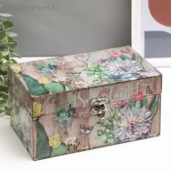 Шкатулка дерево кожзам "Суккуленты" 10х12х20 см