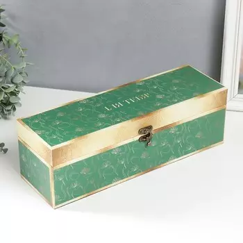 Шкатулка дерево под бутылку "Для тебя!" кожзам, золото и зелёный 35х11х11 см