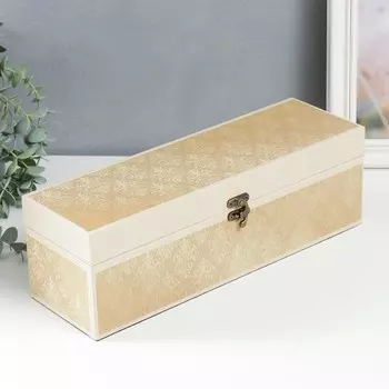 Шкатулка дерево под бутылку "Рисунок Дамаск" кожзам, золото и беж 35х11х11 см