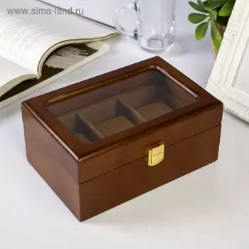 Шкатулка дерево под часы 3 отделения "Стиль" коричневая 8х12,7х18,2 см
