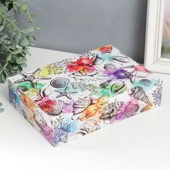 Шкатулка дерево "Ракушки. Акварель" кожзам 5,5х24х17 см