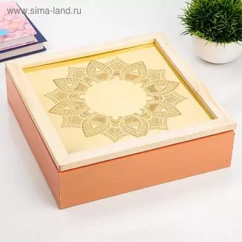 Шкатулка дерево с делениями "Мехенди на зеркале" 7х25х25 см