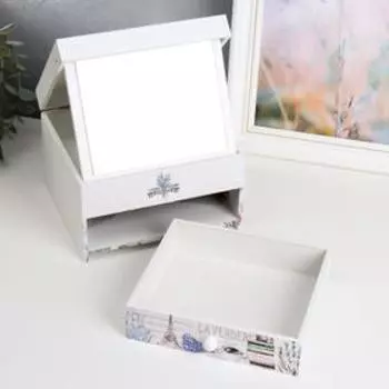 Шкатулка дерево с зеркалом "Эйфелева башня, велосипед, лаванда" 11,5х17х15 см