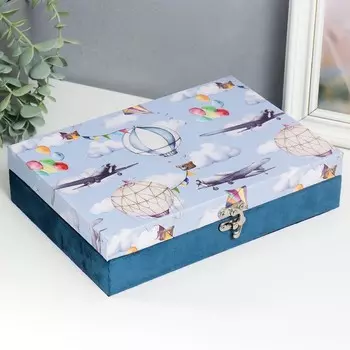 Шкатулка дерево "Самолёты и воздушные шары" кожзам и бархат 5,5х24х17 см