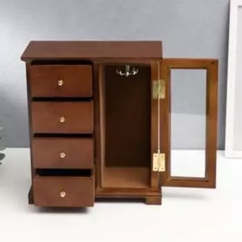 Шкатулка дерево "Шкаф 4 ящика со стеклянной дверцей" корица 27,5х12,2х24 см