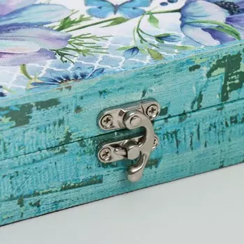 Шкатулка дерево "Синие цветы и бабочки" 16х12х5,6 см