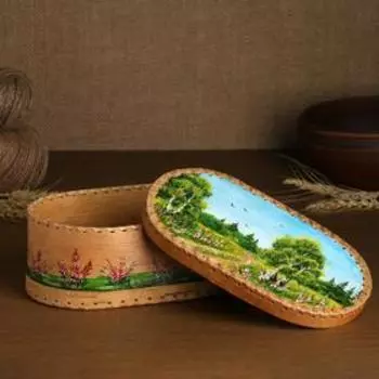 Шкатулка для рукоделия ,23х12,5х9см, роспись, береста