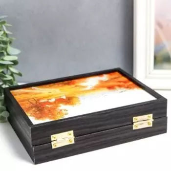 Шкатулка "Домики в деревне" 18,5х14 см венге