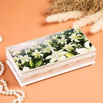 Шкатулка двойная, белая, лаковая миниатюра