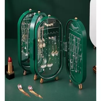 Шкатулка-кейс для украшений пластик "Овал" тёмно-зелёный 23,5х6,5х11,5 см