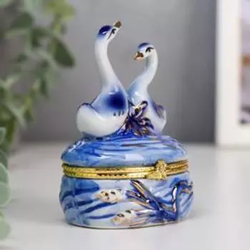 Шкатулка керамика "Лебеди в пруду" 9х6,5х4,7 см