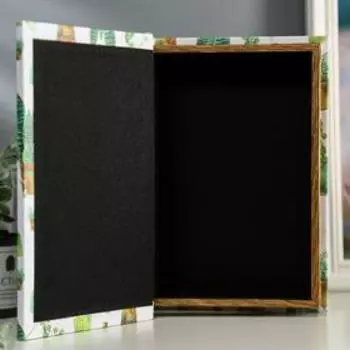 Шкатулка-книга дерево кожзам "Суккуленты в горшках" зеркало 26х17,5х5 см