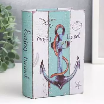 Шкатулка-книга дерево кожзам "Якорь - Наслаждайтесь путешествием" 16х11х4,5 см