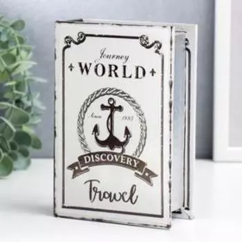 Шкатулка-книга дерево кожзам "Якорь - Путешествие по миру" 16х11х4,5 см