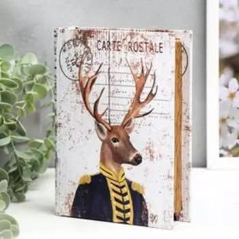 Шкатулка-книга дерево "Олень в мундире" текстиль 19х14х4 см