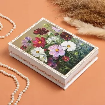 Шкатулка «Космея», белая, 16 22 см, лаковая миниатюра