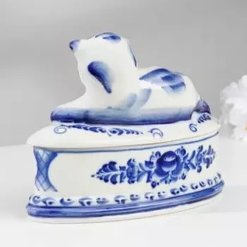 Шкатулка «Котенок», 13,5 см, гжель