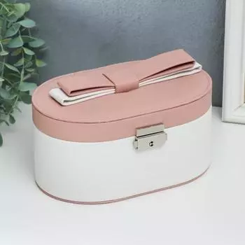 Шкатулка кожзам для украшений "Бант" бело-бежевая 12х13,5х20,5 см
