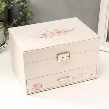 Шкатулка кожзам для украшений "Букет акварельный" 14,5х15,5х22,5 см