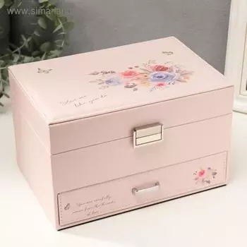 Шкатулка кожзам для украшений "Букет с розами" 14,5х15,5х22,5 см