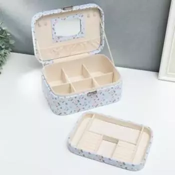 Шкатулка кожзам для украшений "Букеты цветов на нежно-голубом" 11х25,5х15,5 см