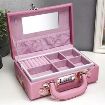 Шкатулка кожзам для украшений чемодан "Нарисованные цветы" 9,5х24х16,5 см