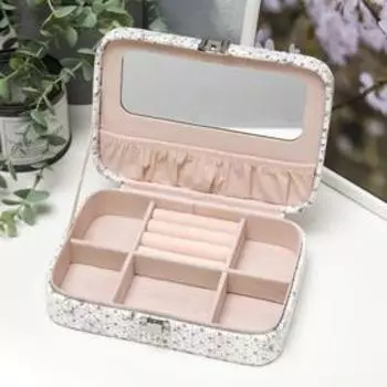 Шкатулка кожзам для украшений "Цветочная с блёстками" 5,6х14,7х21 см