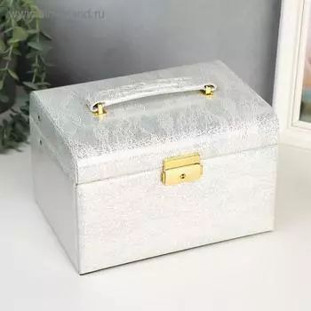 Шкатулка кожзам для украшений "Цветочное кружево" сундучок белая с серебром 14,5х22х16,5 см 519100