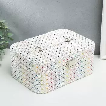 Шкатулка кожзам для украшений "Геометрия голография на белом" 11х25,5х15,5 см