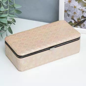 Шкатулка кожзам для украшений "Греческий узор. Кремовый перламутр" 6х9,8х18,5 см