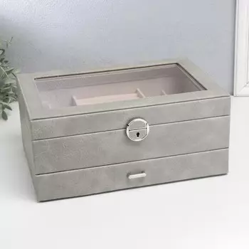 Шкатулка кожзам для украшений "Кабрина" зелёная 30,5х20х13,5 см