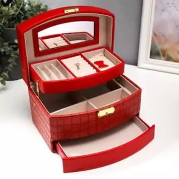 Шкатулка кожзам для украшений "Красная. Глянец и питон" 13х21,5х15 см