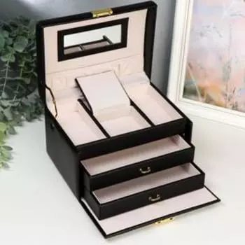 Шкатулка кожзам для украшений "Крестики" сундучок чёрная 14,5х22х16,5 см