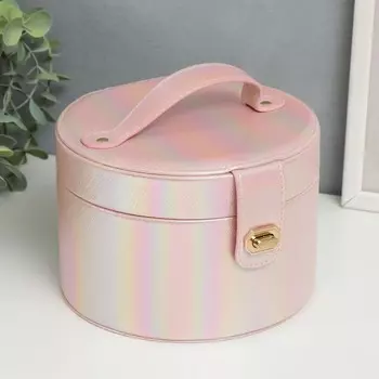 Шкатулка кожзам для украшений круглая "Переливы роза" 12х17,5х17 см
