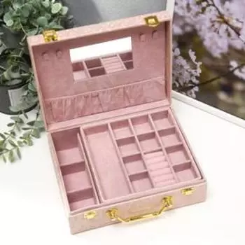 Шкатулка кожзам для украшений "Медовая" 8,5х23,5х19 см