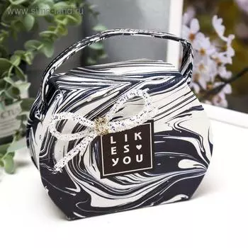 Шкатулка кожзам для украшений "Мрамор чёрно-белый" сумочка 12х16х7 см