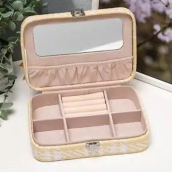 Шкатулка кожзам для украшений "Плетённая с бантом" бежевая 6х14,7х21 см