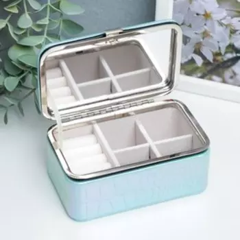 Шкатулка кожзам для украшений "Рептилия. Голубой перламутр" 6х7х12 см