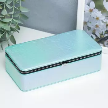 Шкатулка кожзам для украшений "Рептилия. Голубой перламутр" 6х9,8х18,5 см