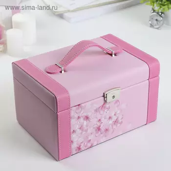 Шкатулка кожзам для украшений "Розовые цветы на розовом" 13,5х23х16,5 см