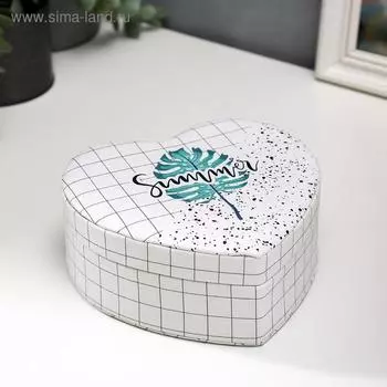 Шкатулка кожзам для украшений сердце "Пальмовый лист. Лето" 7х14х17 см